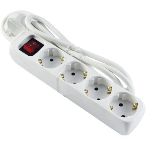WURKO base 4 tomas cable 3 x1,5 mm c/interruptor , Base múltiple 4 enchufes con protección para niñosPlásticoLargo del cable 1,5 metrosBlanco. -Cable H05VV F, 3G1Co