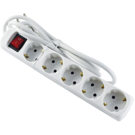 WURKO base 5 tomas cable 3 x1,5 mm c/interruptor , Base múltiple 5 enchufes con protección para niñosPlásticoLargo del cable 1,5 mBlancoCable H05VV F, 3G1Con in