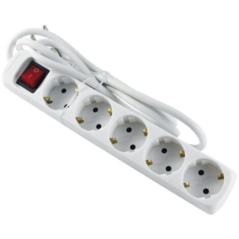 WURKO base 5 tomas cable 3 x1,5 mm c/interruptor , Base múltiple 5 enchufes con protección para niñosPlásticoLargo del cable 1,5 mBlancoCable H05VV F, 3G1Con in