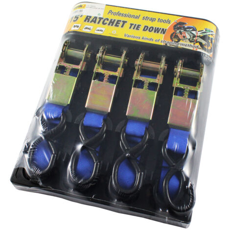 WURKO cinta sujeccion 2.5cm 4,5mt blister 4 , Cintas de sujeción RatchetSet de 4 unidadesTamaño: 2.5cm x 4.5mts.