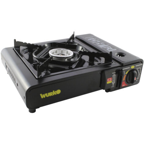 WURKO cocina hornillo gas cartucho negra , Cocina cartucho gas negraEncendido piezo eléctrico, funciona con cartuchos de gas butano con sistema de acoplamientoCartucho de g