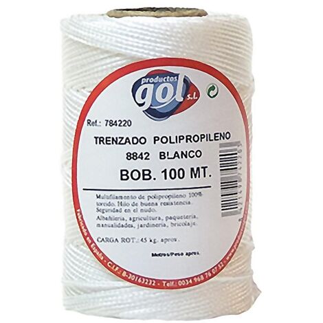 WURKO cuerda linea trenzada 8842 blanca 100mt rollo , Cordón trenzado polipropileno AlbañilBobina de 100 metrosColor blancoIndicado para albañileria,agricultura,paquete