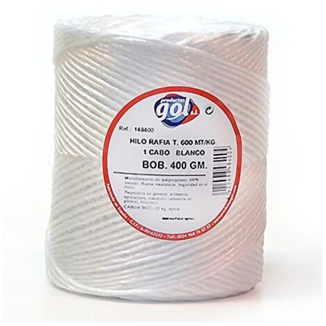 WURKO cuerda rafia 1 cabo n4 400gr rollo , Cuerda de rafia de 1 cabo 1,7mmComposición:multifilamento de polipropileno 100% torcidoNo se deshaceColor BlancoBobina de