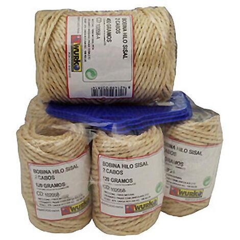 WURKO cuerda sisal 2 cabos 2,5 mm 400gr rollo , Cuerda sisal natural de 2 cabos,2,5mmFibra natural biodegradableNo se deshaceMini bobina de 400 gramosUso en paquete