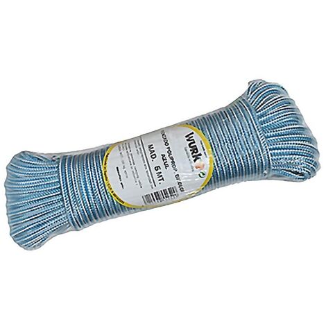 WURKO cuerda trenzada polipropileno azul rollo 5m , Cuerda trenzada polipropileno bicolor 5mmBobina de 5 metrosColor azul/blancoIndicado para tendederos,camping,naútica