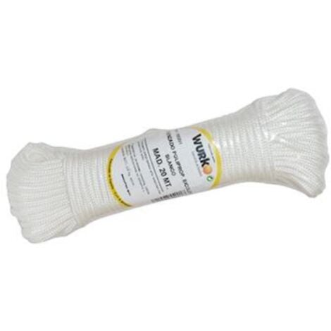 WURKO cuerda trenzada polipropileno blanca rollo 20m , Cuerda trenzada polipropileno 5mmBobina de 20 metrosColor blancoIndicado para tendederos,camping,naútica,cercados