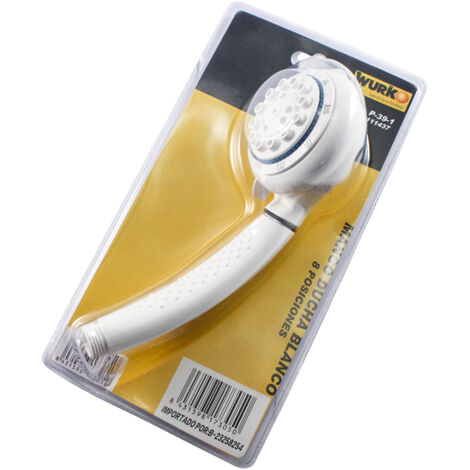WURKO mango ducha blanco 8 posiciones 9 cm blister , Mango de ducha blanco Wurko 8 posiciones Plástico En blíster Tamaño: 23 cm.
