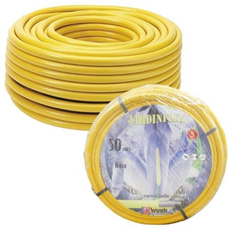 WURKO manguera amarilla 15 mm c/malla 8 bar rollo 50 m , Manguera amarilla jardín con malla 15mmPVC y poliéster15 mm diámetroAmarilla6 kg6 bar presión-1 rollo 5