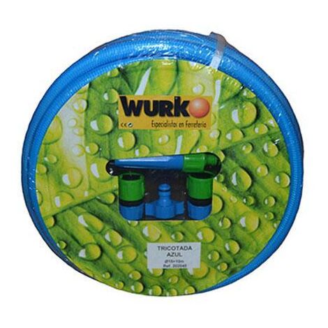 WURKO manguera azul tricotada 15mm &43 acces kit 15 m , Manguera de riego azul Trico2000 tres capas 15mm Kit-15mts con accesorios Pvc flexible e hilo de poliéster tricotado 1