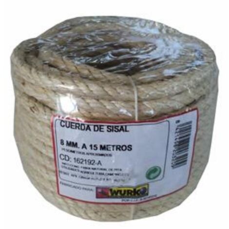 WURKO maroma sisal 8 mm 4 cabos 15mt rollo , Cuerda maroma sisal natural de 8mmFibra natural biodegradableNo se deshaceMini rollo de 15 metrosUso en agricultura,gan