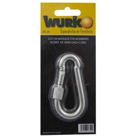 WURKO mosqueton bombero 5x50mm c/seguro blister 1 , Mosquetón bombero con seguro Tamaño: 5 x 50 mm Con virola de seguridad Uso domestico No debe usarse en tareas pr