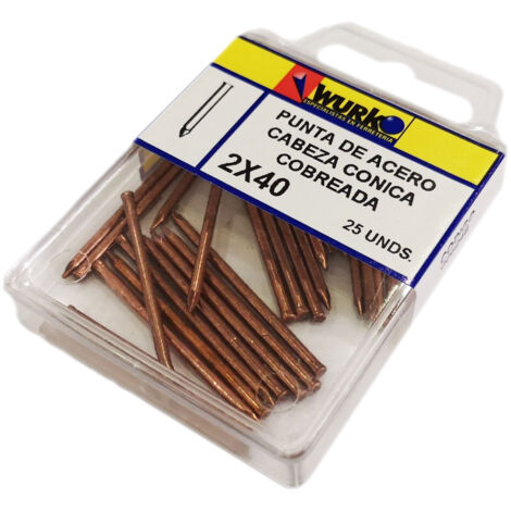 WURKO puntas acero 2x40 mm cobreada cabeza conica blister 25