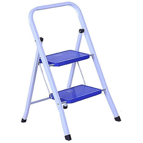 WURKO taburete 2 peldaños tubo cuadrado , Taburete Escalera 602A 2P 2 peldaños y asa de agarreAcero esmaltadoPlegableTacos de goma en las patas para garantizar segu