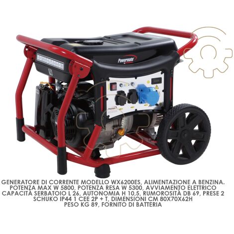 WX6200ES Groupe A lectrogA ne essence 420 cc 11,2 ch 5800 W avec autonomie de 10,5 h 2 prises Schulko + cadeau offert