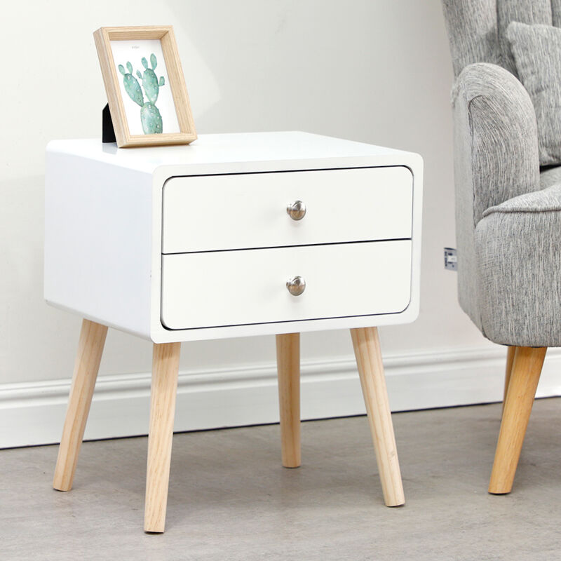 

® 1 mesita de noche minimalista nórdica de dos cajones blanca 42 * 32 * 50 cm - Wyctin