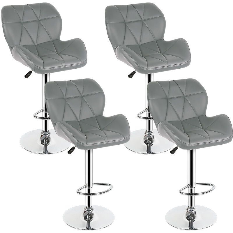 

®Taburete de Bar, Juego de 4,Sillas de Cocina con Marco de Metal,Reposapiés, Altura de Asiento Ajustable, Fácil de Montar,Gris - Wyctin