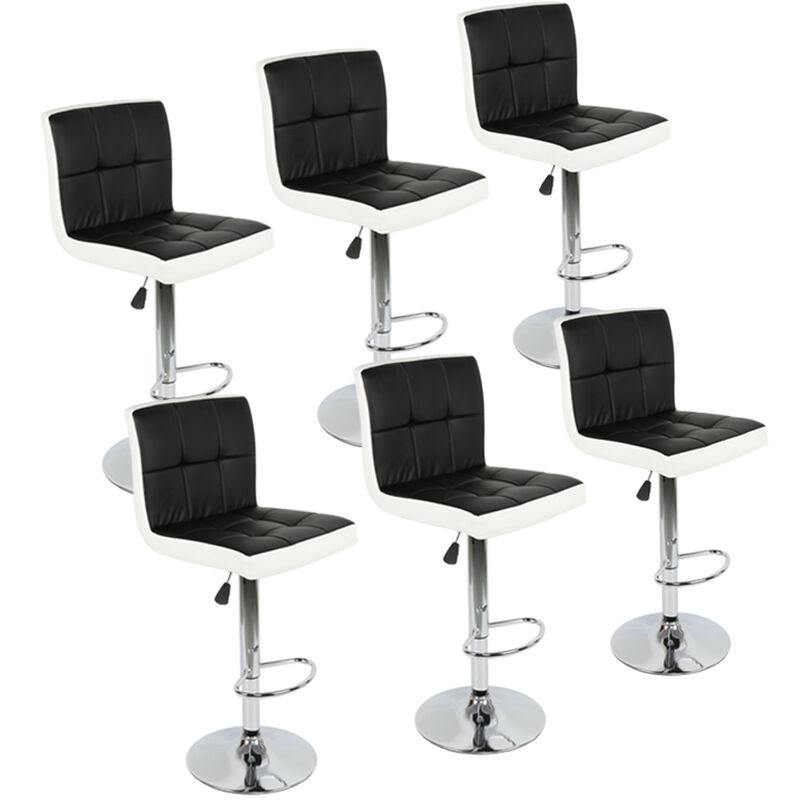 

® 6 Taburetes de bar con respaldo,rotación de 360 ​​grados,altura ajustable,negro y blanco - Wyctin