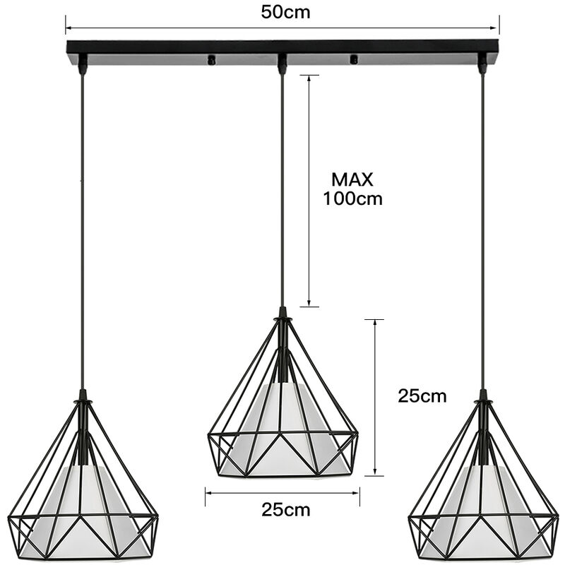 

® Araña de árbol industrial (tira larga) | Un conjunto de tres metal negro en forma de diamante - Wyctin