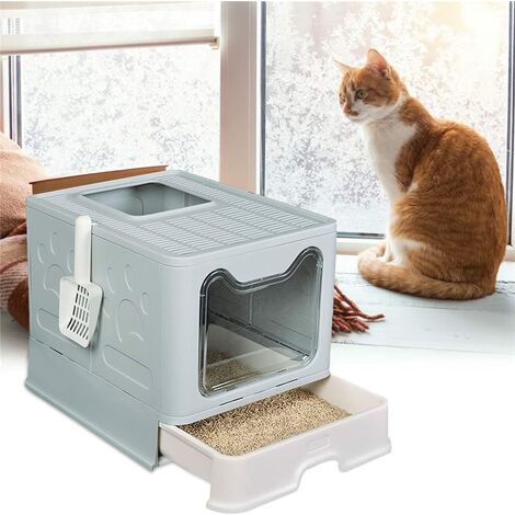 Wyctin – Bac à litière pour chat XXL – Maison de toilette fermée avec tiroir et filtre – Dimensions 51 x 41 x 38 cm – Polypropylène haute densité – Bleu