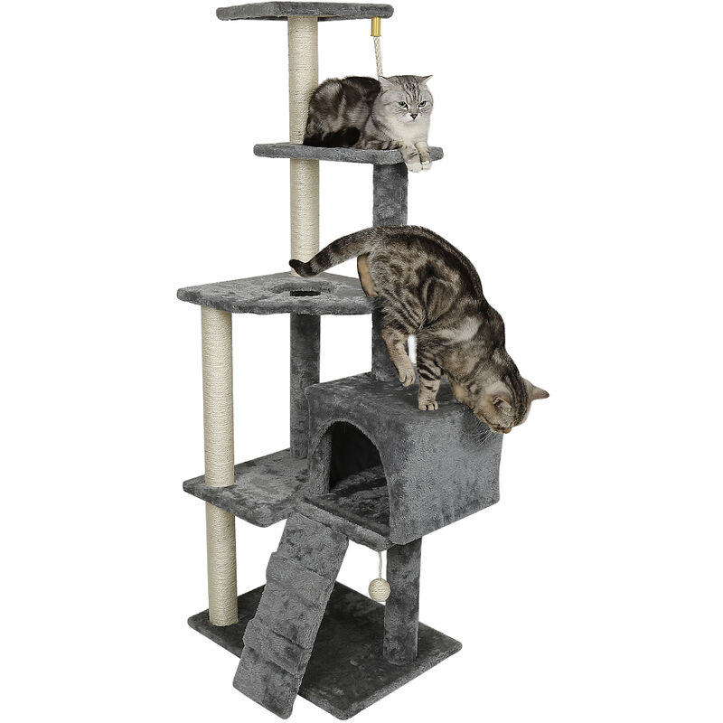 

® Casa del centro de actividades para gatos | con cueva y acostado | árbol para gatos (versión gris) - Wyctin