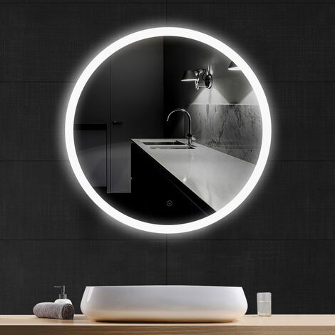 GuWet Specchio bagno con luce Rotondo,Specchio da Parete a LED 60cm,  Specchio da Bagno con Interruttore Touch Funzione,con Dimmerabile,Bianco  Caldo/Bianco Freddo/Neutro, 3000-6500K,CEE: A++. : : Casa e cucina