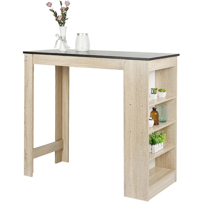 

® Mesa de bar de estilo contemporáneo para 2 a 4 personas - Roble + negro - 115 * 50 * 103CM - Wyctin