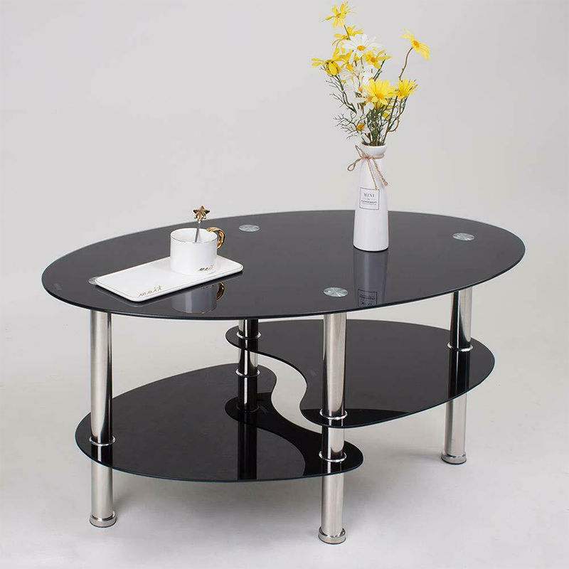 

® Mesa de centro de vidrio templado, 90 * 50 * 43cm negro - Wyctin