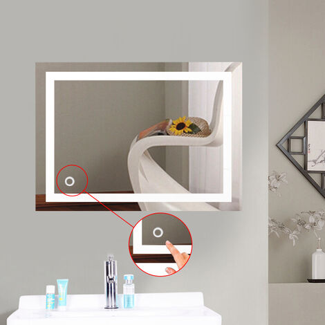 Wyctin – Miroir lumineux de salle de bain 50x70cm – Interrupteur tactile – Éclairage LED blanc froid 6500K – IP67 pour salle de bain