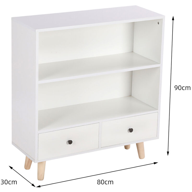 

® Mueble de almacenamiento de madera vertical | todo estilo blanco | 2 cajones y 1 estante | 80 * 30 * 90 cm - Wyctin