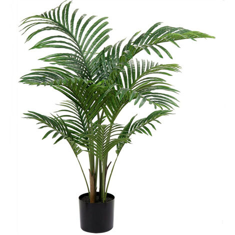 Wyctin – Palmier artificiel vert 110 cm – Plante décorative sans arrosage – Pot noir élégant – Matériaux PEVA et bois massif