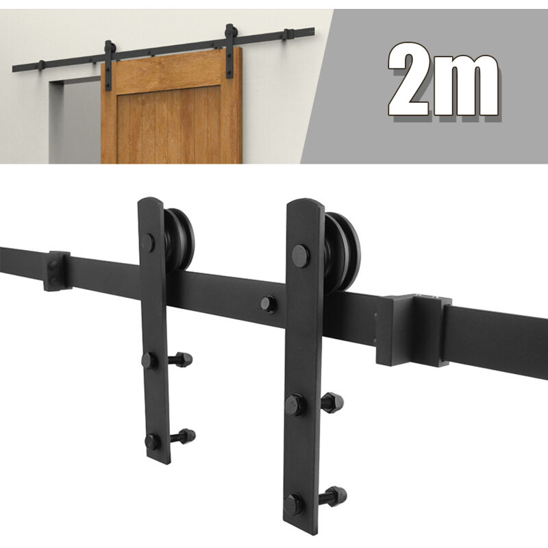 

 Puertas correderas,puerta de granero, riel para colgar, estilo gancho recto, puerta individual de 200 cm - Wyctin