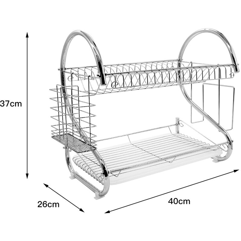 

 Rejilla para escurrir platos de cocina | placa individual de doble capa de acero inoxidable (rejilla principal + jaula para palillos + tabla de