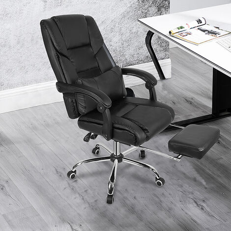 WYCTIN® Sedia da ufficio esecutiva con poggiapiedi ergonomico in similpelle reclinabile con schienale alto (nero)