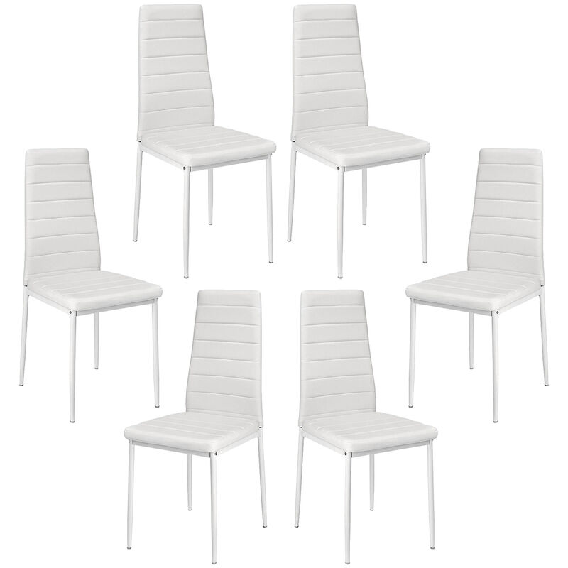 

® Un conjunto de seis sillas de comedor con rayas horizontales blancas - Wyctin