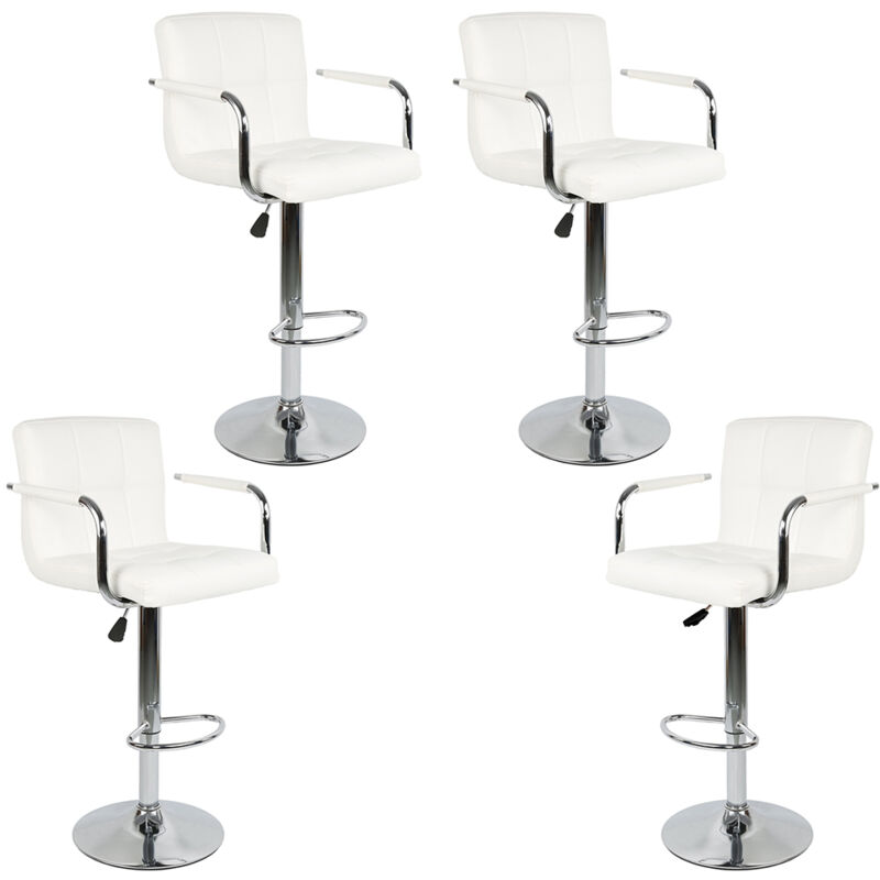 

® Un juego de cuatro | Blanco puro | Cojín de seis compartimentos con reposabrazos | Silla de bar ajustable - Wyctin