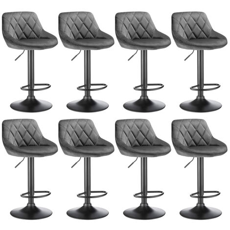 WYCTIN®8x Taburete de Bar con Respaldo Terciopelo Taburetes Alto Cocina Regulable en Altura Taburete Giratorio Sillas Bar Taburete de Escritorio Gris oscuro