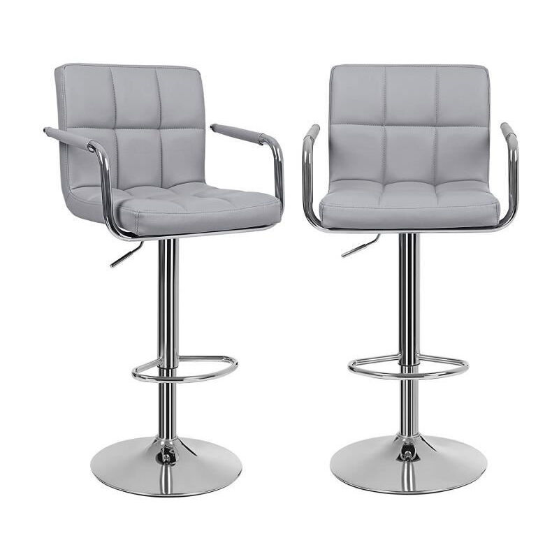 

® 2 taburetes de bar, regulables en altura con respaldo y reposabrazos - gris claro - Wyctin