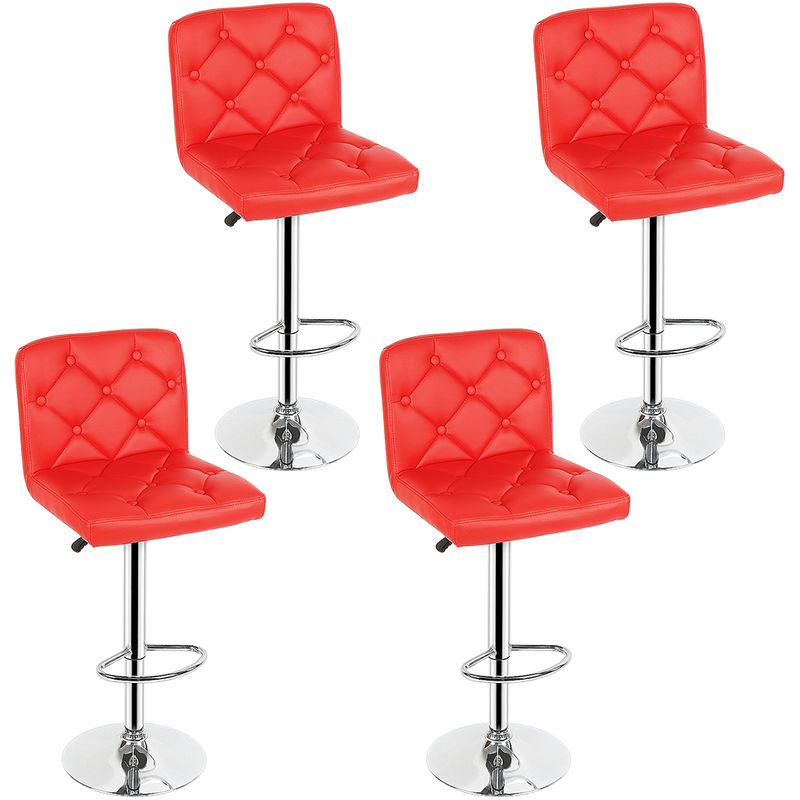 

® 4 taburetes de bar - cuero artificial - altura ajustable - rojo - Wyctin