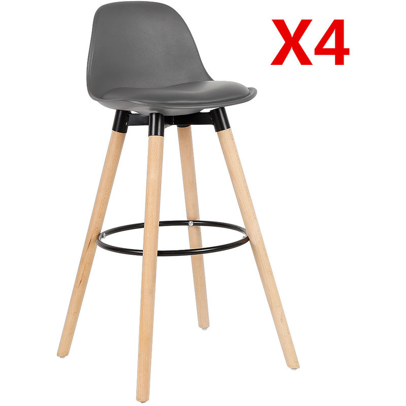 

®(Gris)Juego de 4 taburetes de Bar, Patas de Madera de Haya, Silla de Bar Desayuno en Cocina - Wyctin