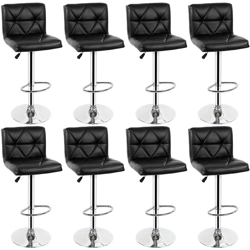 

® 8 taburetes de bar giratorios ajustables, con respaldo, PU, ​​negro - Wyctin