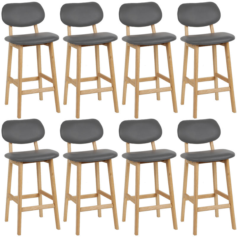 

8X Taburete de Bar ,Juego de 2 Silla de Cocina Asiento Tapizado con Respaldo Taburete Alto Cuero de Imitación Patas Madera para Cocina,Bar, Salon gris