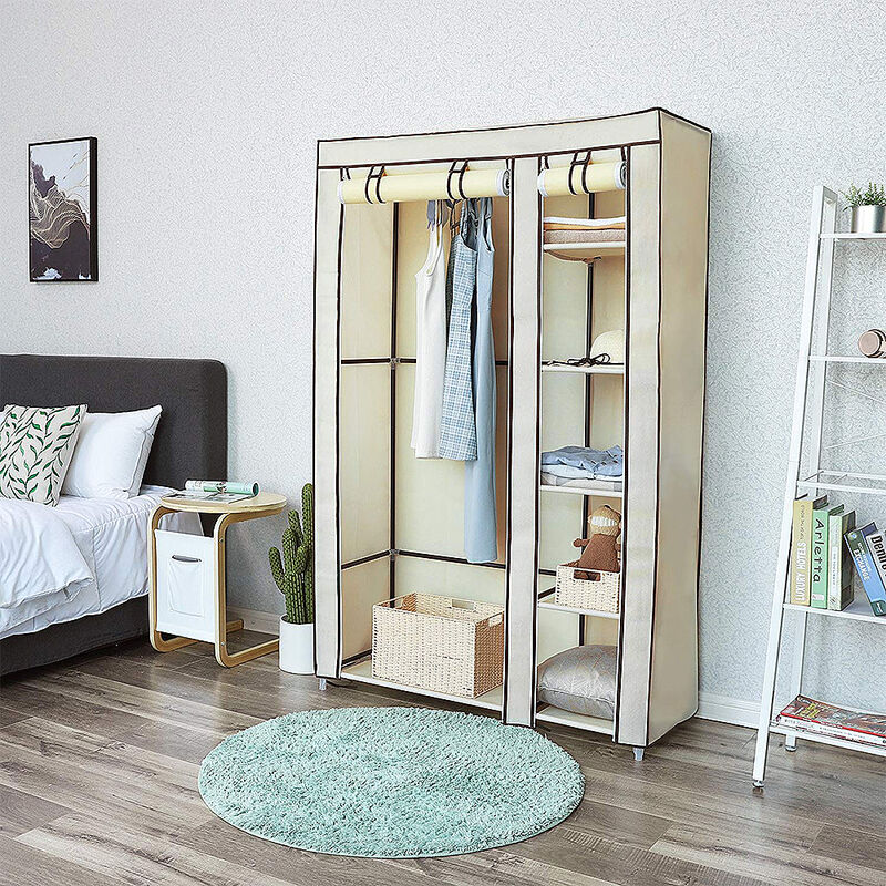 Hofuton Armoire de Rangement Penderie de Vêtement Pliable en Tissu Non Tissé xl 110 x 45 x 175 cm Beige
