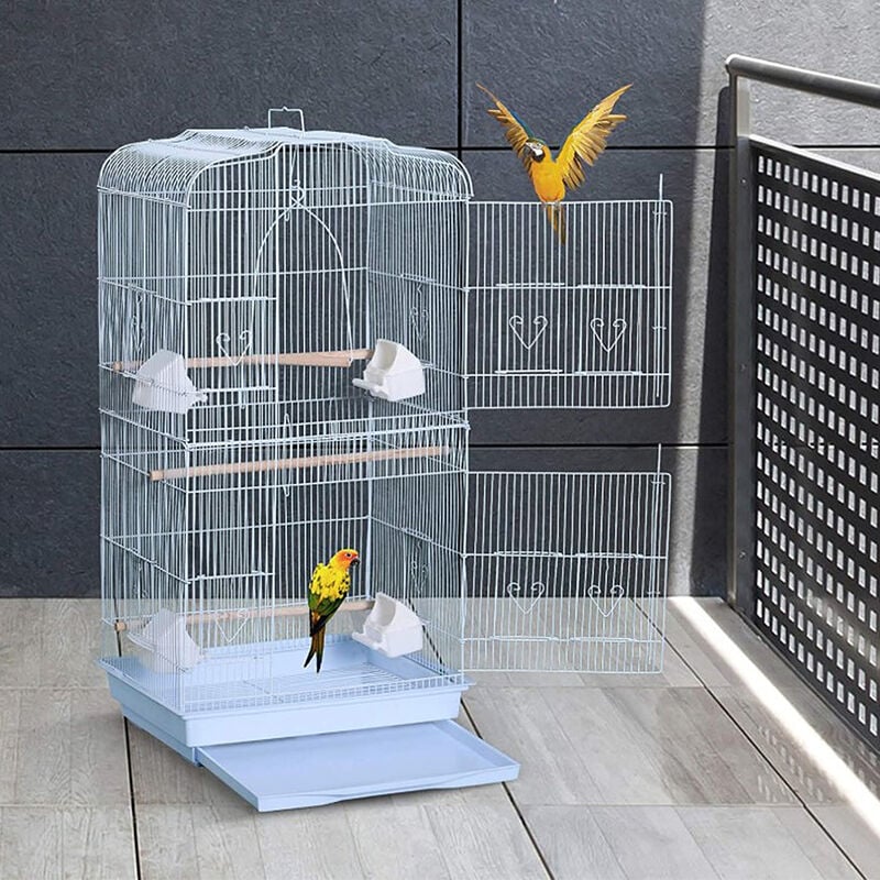Hofuton Cage à Oiseaux Volière avec Mangeoires Perchoirs Plateau Excrément Amovible Cage pour Canaris Perruches Perroquets 46 x 36 x 92 cm Blanc
