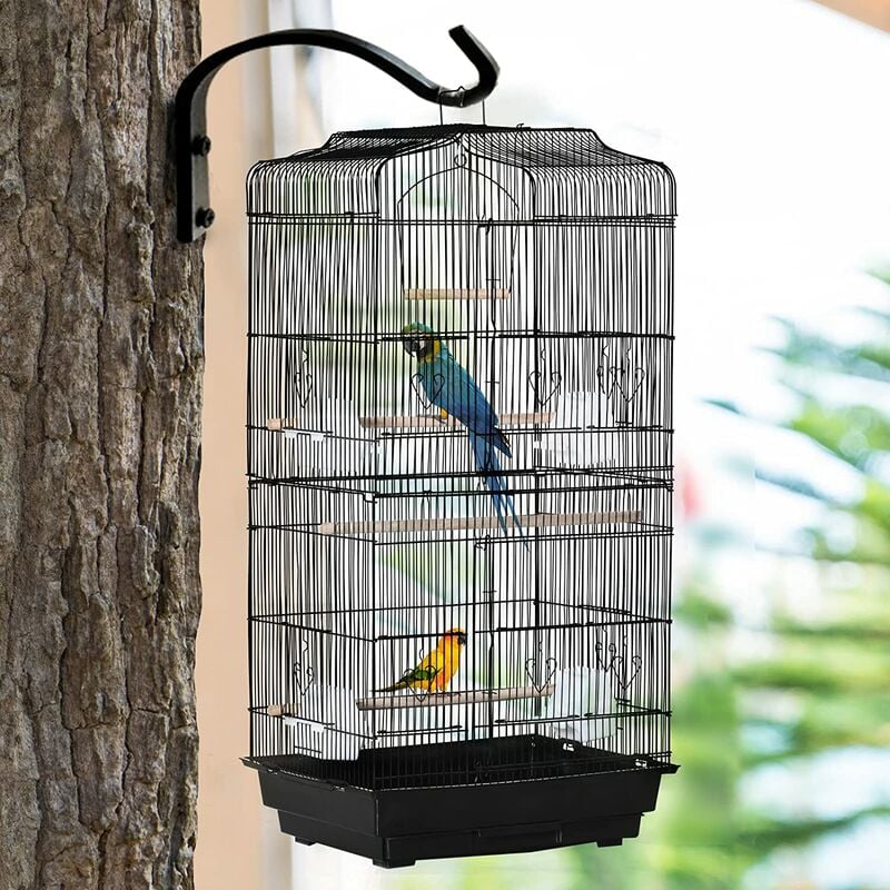 Hofuton Cage pour Oiseaux Volière de Perroquet Canaries Perruche Canaris 46 x 36 x 92 cm avec 4 Mangeoires 3 Perchoirs Noir