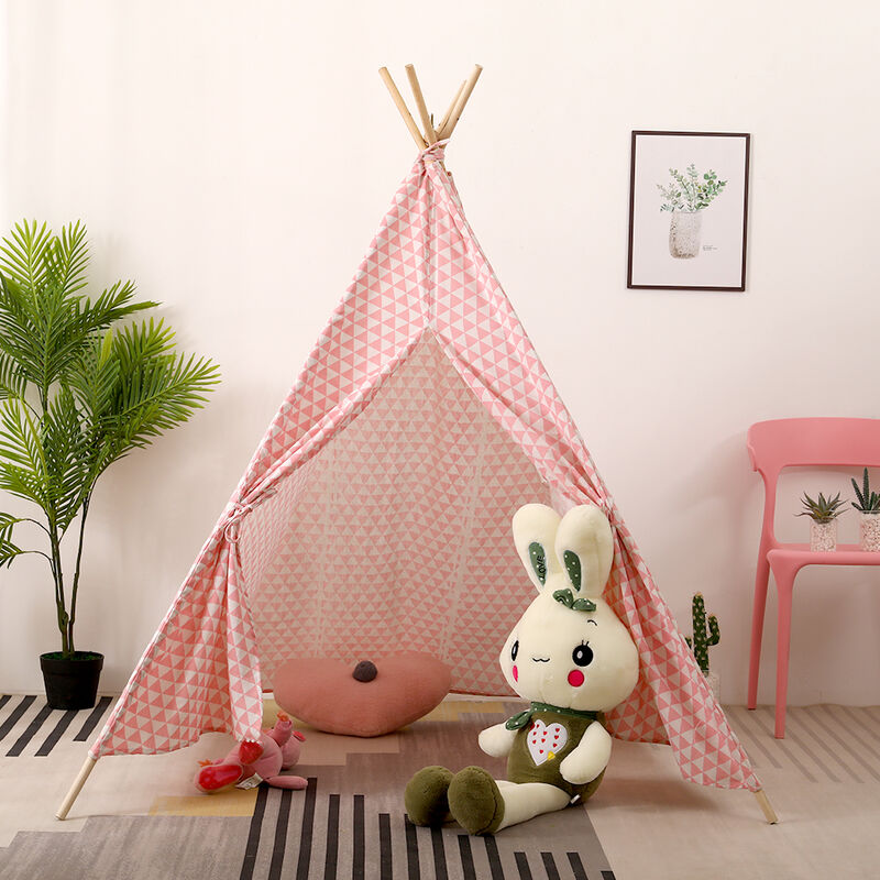 

WYCTIN®Carpa para niños, carpa para niños con patrón triangular rosa y blanco, tela de poliéster + paulownia, carpa de juegos para niños, 120 x 120 x