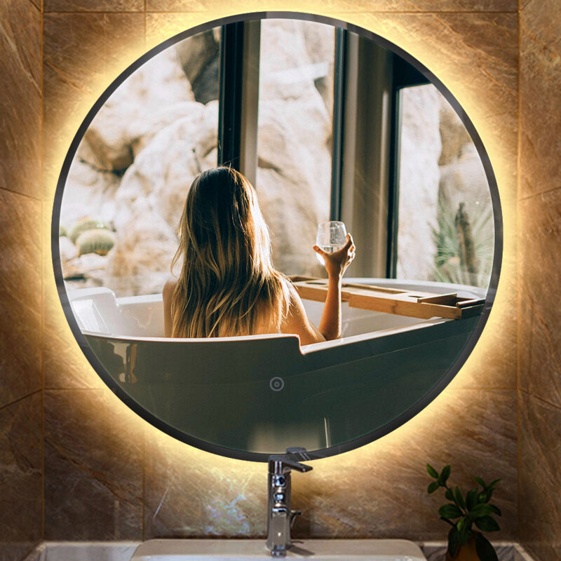 

Wyctin - ®Espejo de baño,Espejo de baño redondo antivaho,espejo de baño LED Touch-Blanco cálido,Bisel,60 x 60 x 4.5cm