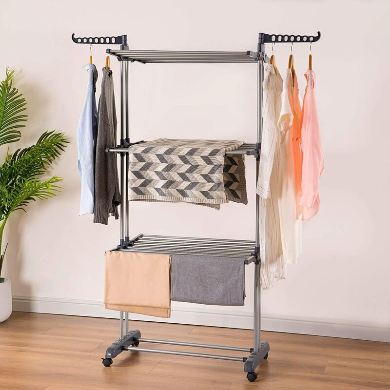Hofuton Etendoir à Linge Étendage à Linge Séchoir à Roulettes Pliant Grand Capacité - Argent Gris
