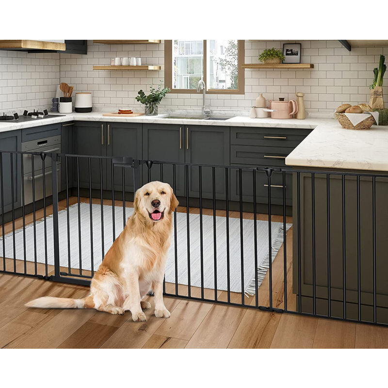 Hofuton Grillage protection cheminée, 4 éléments, pour enfants, en acier, avec porte, 75 cm, noir