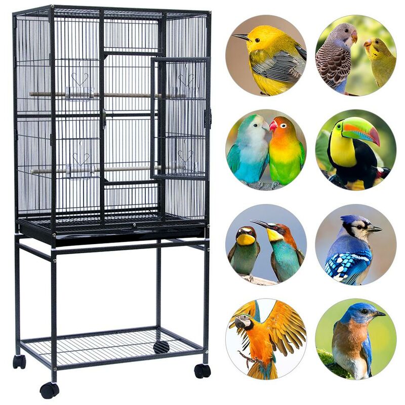 

WYCTIN®Jaula de Pájaros con Puerta Jaulas para Aves con 4 Ruedas Universales Jaulas para Canarios Loros 61,5x43x137 cm Negro