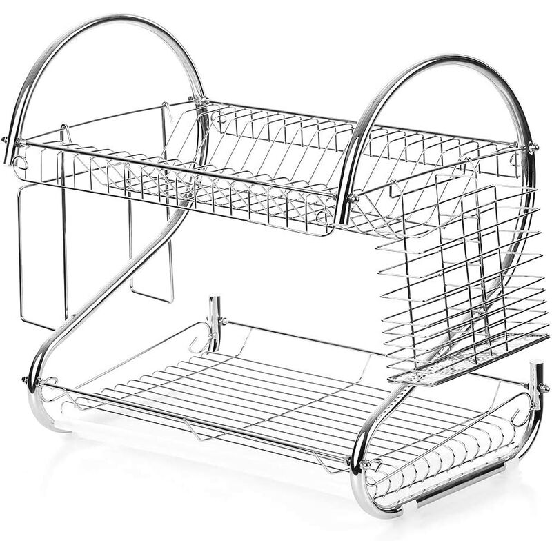 Hofuton Egouttoir à Vaisselle à 2 Niveaux, Inclus de Porte-Baguettes, Porte Gobelet, Planche à Découper etc, avec Planche Récupérateur d'Eau, 40cm x